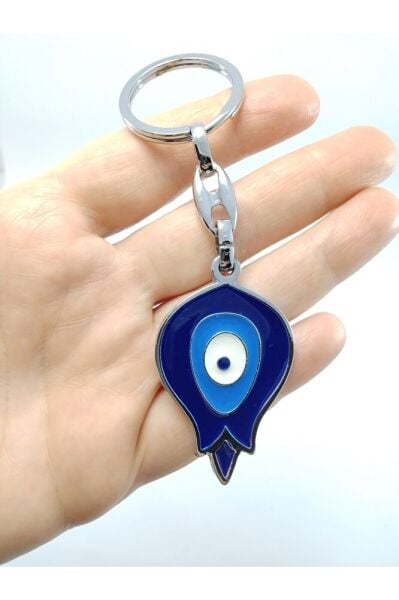 Nazar Boncuğu Temalı Lale Metal Anahtarlık/araba Dikiz Ayna Süsü Hediyelik Aksesuar