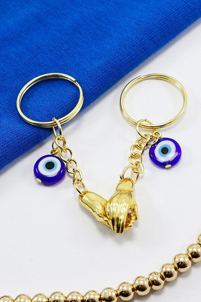 Gold Renkli El Ele Tutuşan Mıknatıslı Sevgili Anahtarlık, Sevgili Hediyesi