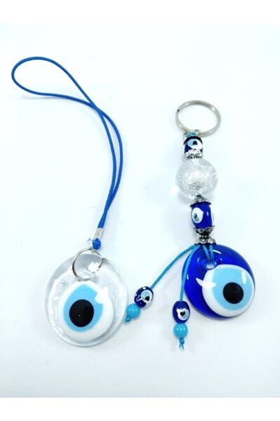 Nazar Boncuğu Anahtarlık Saydam Nazar Boncuğu Araba Dikiz Ayna Süsü El Yapımı Cam Hediyelik Set