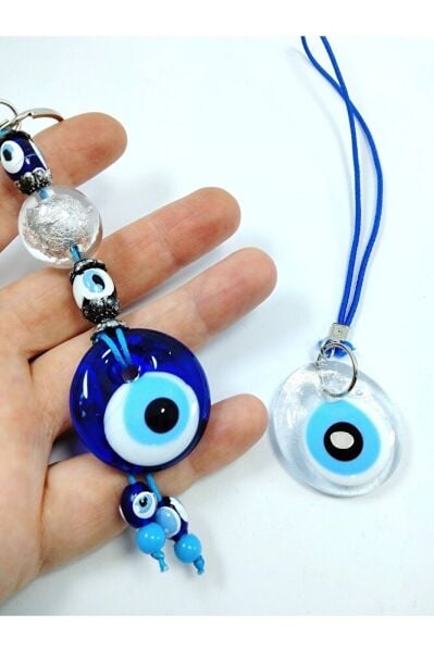 Nazar Boncuğu Anahtarlık Saydam Nazar Boncuğu Araba Dikiz Ayna Süsü El Yapımı Cam Hediyelik Set