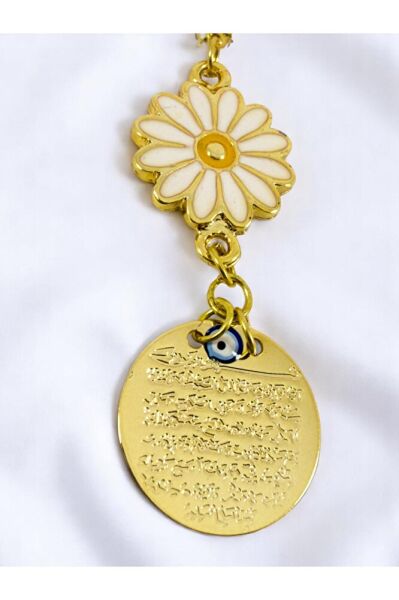 Metal Ayetel Kürsi Papatyalı Araba Dikiz Ayna Süsü El Yapımı Lüks Aksesuar