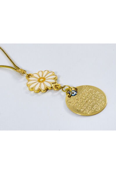 Metal Ayetel Kürsi Papatyalı Araba Dikiz Ayna Süsü El Yapımı Lüks Aksesuar