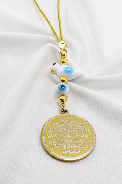 Handmade Glass Cute Bird Ayetel Kursi, Evil Eye Verse Car Rearview Mirror Ornament, New Car Gift