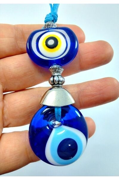 Iki Gözlü Araba Dikiz Ayna Süsü Cam Nazar Boncuğu El Yapımı Hediyelik Eşya