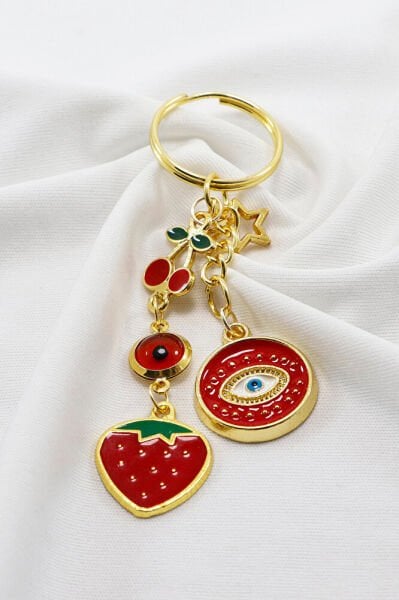 Handmade Red Strawberry Keychain, Cherry Gift Bag Ornament