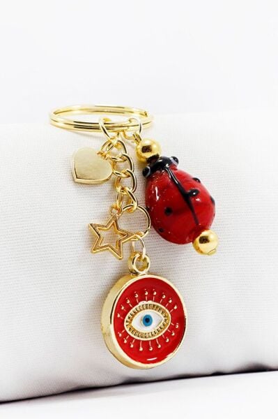 Handmade Red Eye Figured Cluster Ladybug Keychain, Evil Eye Gift Bag Ornament