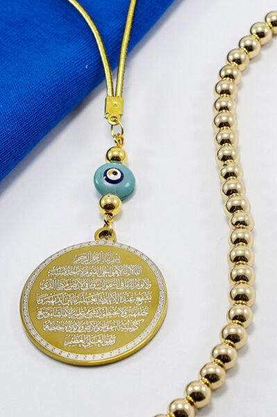 Handmade Enameled Glass Beaded Stainless Steel Ayetel Kursi Evil Eye Verse Car Rearview Mirror Ornament