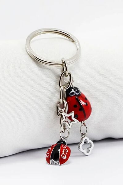 Handmade Red Cluster Cute Ladybug Keychain, Starry Gift Bag Ornament