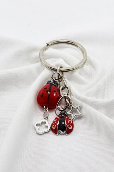 Handmade Red Cluster Cute Ladybug Keychain, Starry Gift Bag Ornament