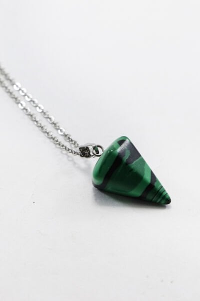 Paslanmaz Çelik Zincirli Sıkma Malahit Doğal Taşlı Kolye, Hediyelik Bijuteri Aksesuar (60 cm)