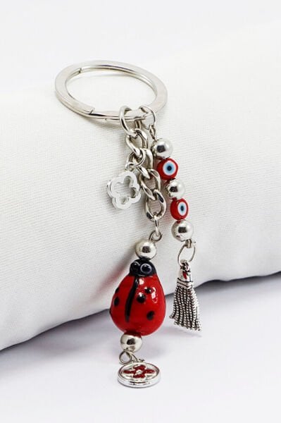 Handmade Ladybug Pendant Evil Eye Beaded Keychain, Evil Eye Gift Bag Ornament
