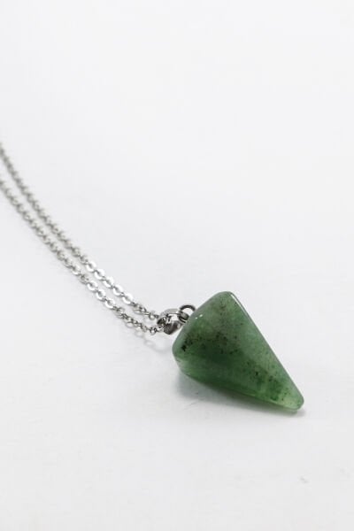 Paslanmaz Çelik Zincirli Aventurin Doğal Taşlı Kolye, Hediyelik Bijuteri Aksesuar (60 cm)