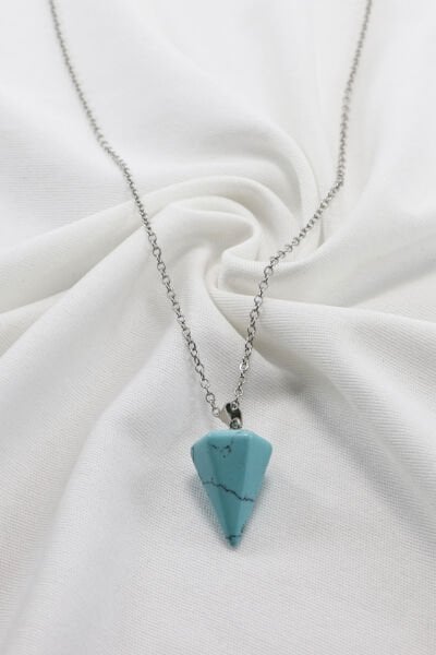 Paslanmaz Çelik Zincirli Sıkma firuze Doğal Taşlı Kolye, Hediyelik Bijuteri Aksesuar (60 cm)