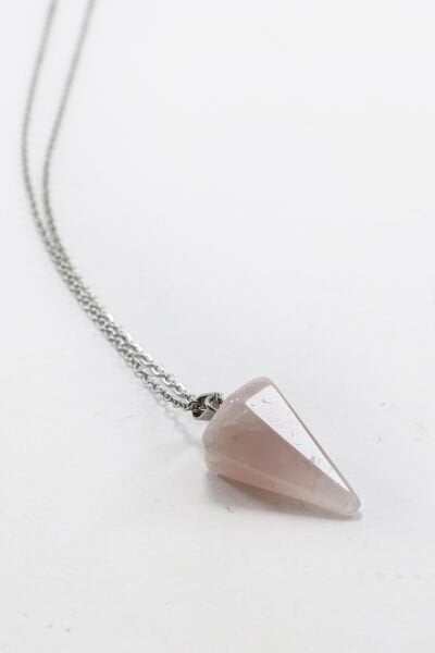 Paslanmaz Çelik Zincirli Pembe Kuvars Doğal Taşlı Kolye, Hediyelik Bijuteri Aksesuar (60 cm)