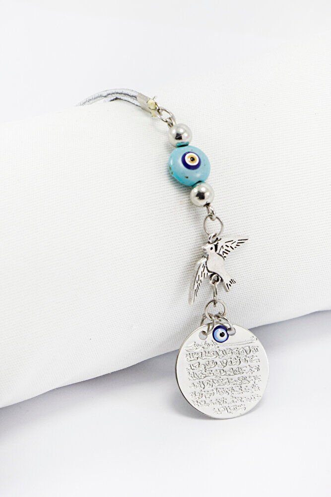 Enameled Glass Evil Eye Bird Silver Color Metal Ayetel Kursi Car Rear View Mirror Ornament