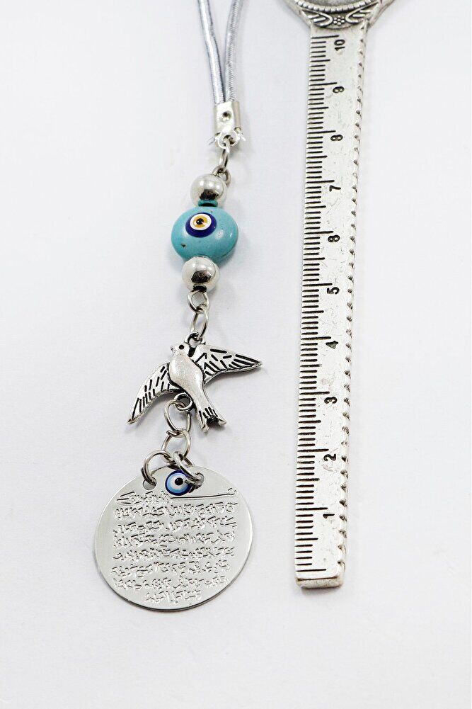 Enameled Glass Evil Eye Bird Silver Color Metal Ayetel Kursi Car Rear View Mirror Ornament