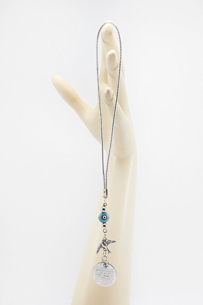 Enameled Glass Evil Eye Bird Silver Color Metal Ayetel Kursi Car Rear View Mirror Ornament