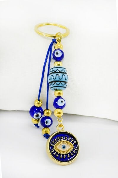 Dark Blue Cluster Framed Evil Eye Keychain, Gift Evil Eye Keychain