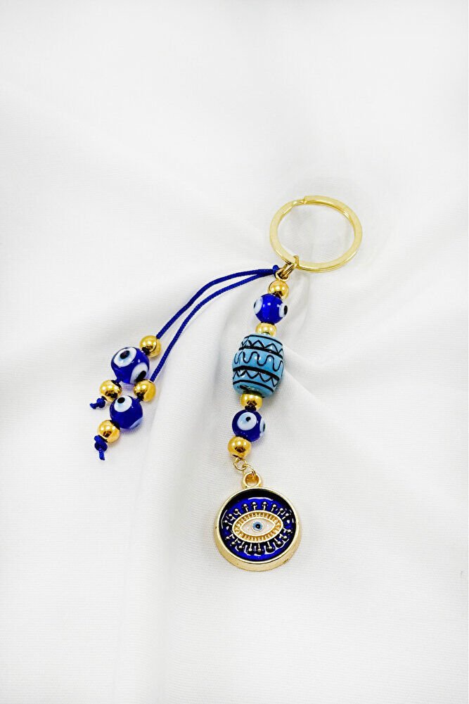 Lacivert Renkli Salkım Çerçeveli Nazar Gözlü Anahtarlık, Hediyelik Nazarlı Anahtarlık