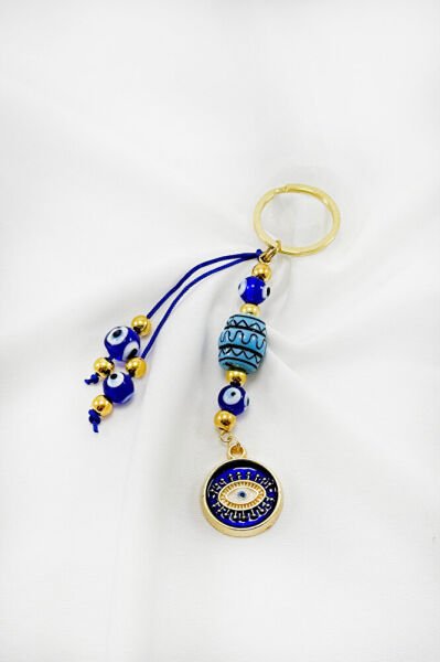 Dark Blue Cluster Framed Evil Eye Keychain, Gift Evil Eye Keychain