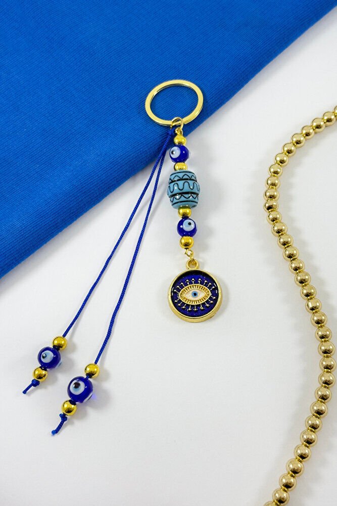 Lacivert Renkli Salkım Çerçeveli Nazar Gözlü Anahtarlık, Hediyelik Nazarlı Anahtarlık