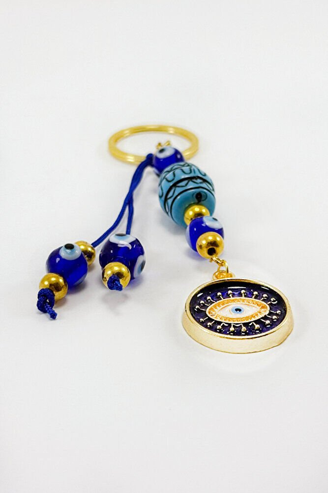 Lacivert Renkli Salkım Çerçeveli Nazar Gözlü Anahtarlık, Hediyelik Nazarlı Anahtarlık