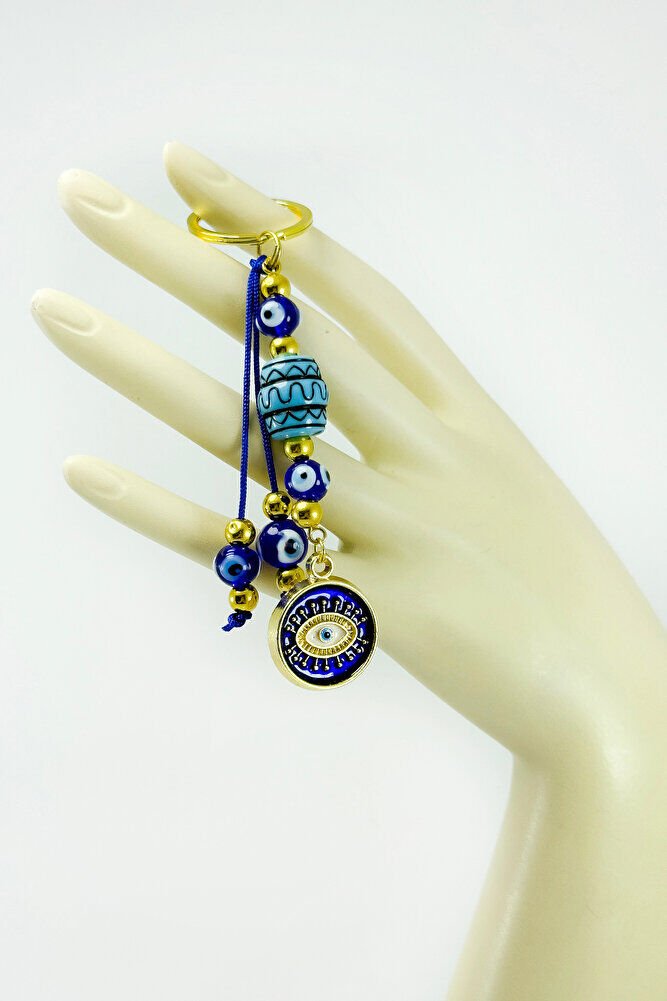 Lacivert Renkli Salkım Çerçeveli Nazar Gözlü Anahtarlık, Hediyelik Nazarlı Anahtarlık