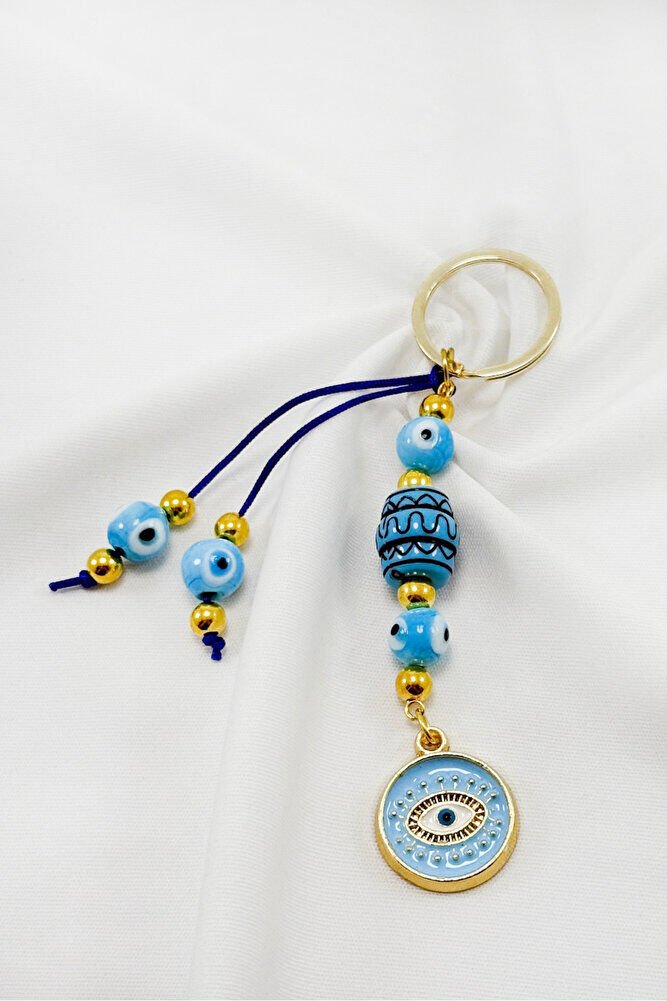 Blue Colored Cluster Framed Evil Eye Keychain, Gift Evil Eye Keychain