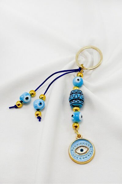 Blue Colored Cluster Framed Evil Eye Keychain, Gift Evil Eye Keychain