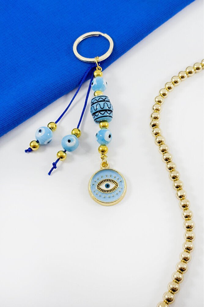 Blue Colored Cluster Framed Evil Eye Keychain, Gift Evil Eye Keychain