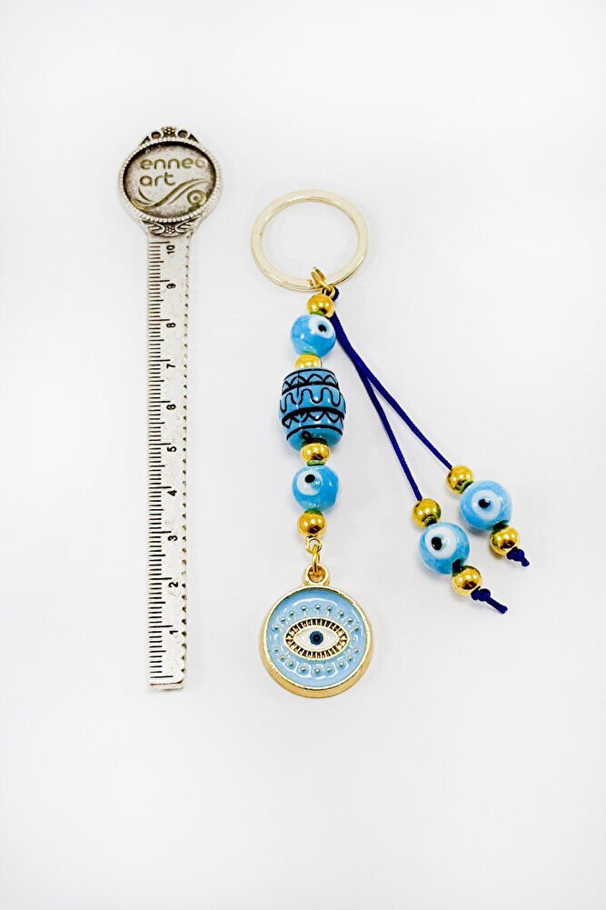 Blue Colored Cluster Framed Evil Eye Keychain, Gift Evil Eye Keychain