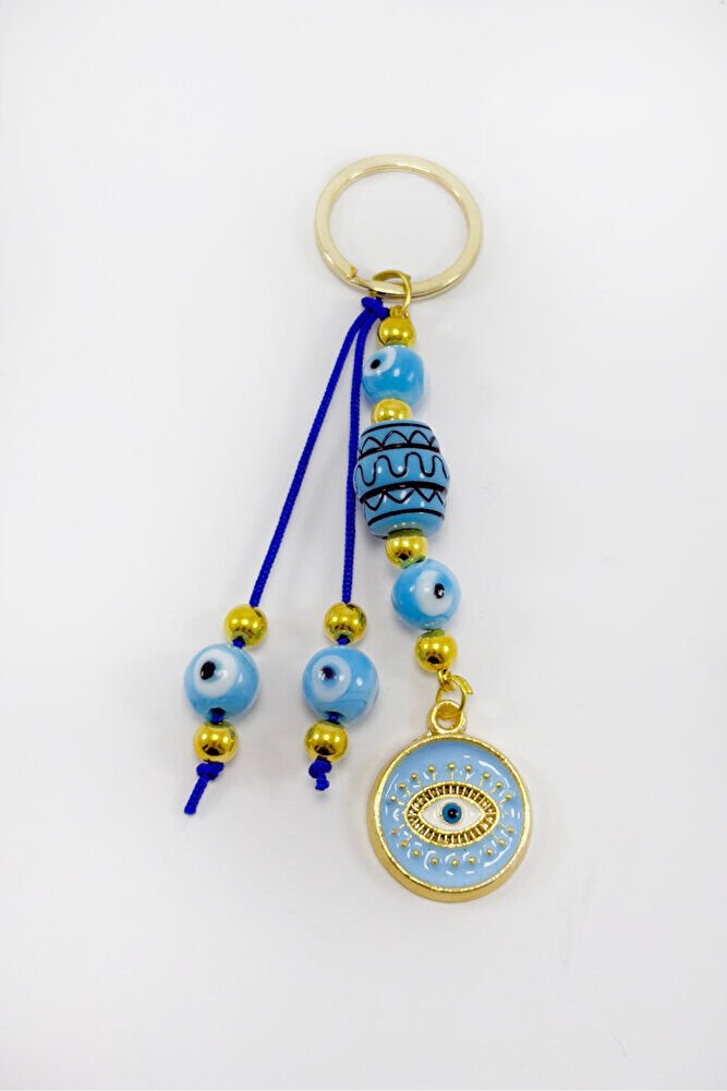 Blue Colored Cluster Framed Evil Eye Keychain, Gift Evil Eye Keychain