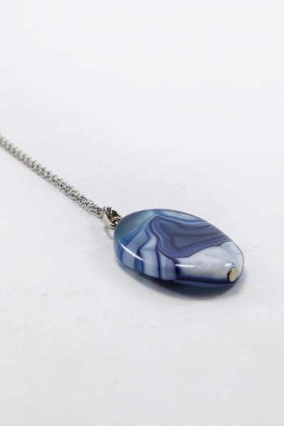 Paslanmaz Çelik Zincirli Akik Doğal Taşlı Kolye, Hediyelik Bijuteri Aksesuar (60 cm)