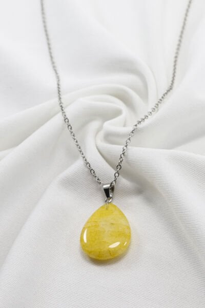 Paslanmaz Çelik Zincirli Sitrin Doğal Taşlı Kolye, Hediyelik Bijuteri Aksesuar (60 cm)