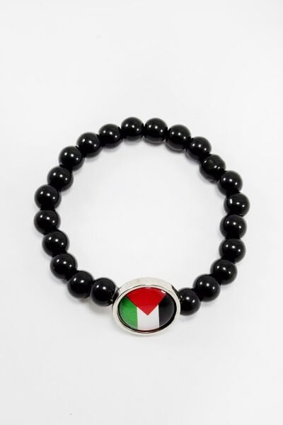 Siyah Boncuklu Lastikli Filistin Bayraklı Bileklik, Hediyelik Filistin Aksesuar