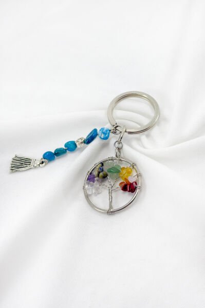 Salkım Doğal Taşlı Hayat Ağacı Anahtarlık, Hediyelik Anahtarlık