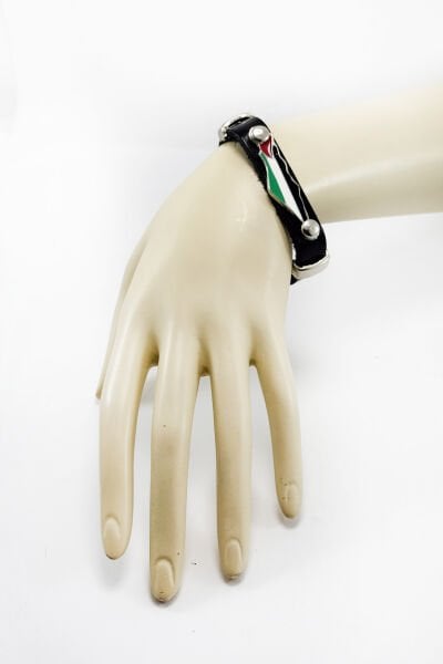 Suni Deri Ayarlanabilir Çıtçıtlı Filistin Bayraklı Bileklik, Hediyelik Filistin Aksesuar