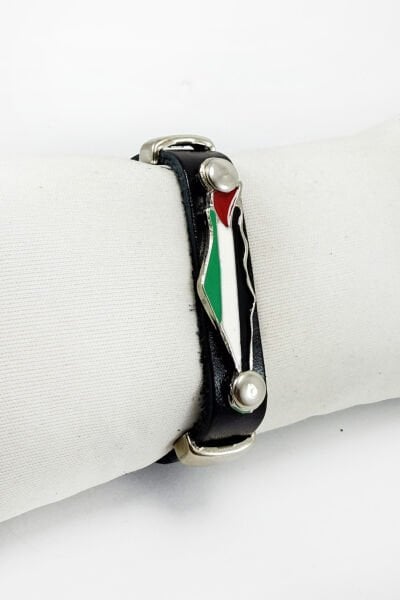 Suni Deri Ayarlanabilir Çıtçıtlı Filistin Bayraklı Bileklik, Hediyelik Filistin Aksesuar