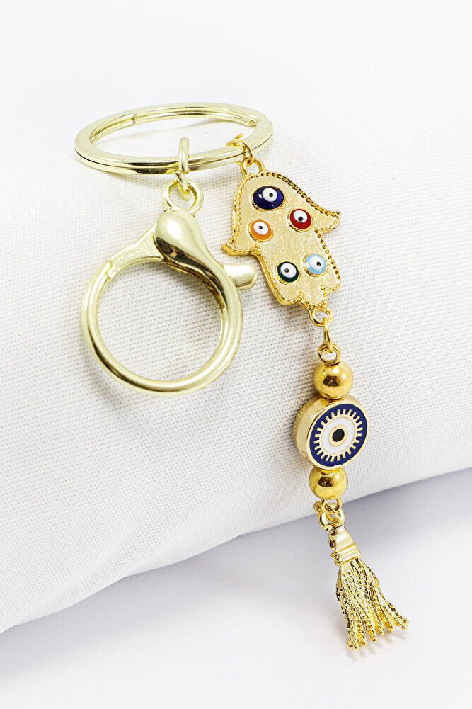 Gold Colored Hamsa Hand Cluster Tassel Keychain, Gift Bag Ornament