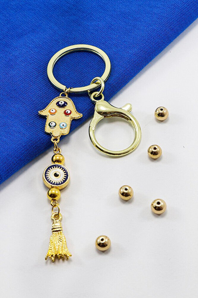 Gold Colored Hamsa Hand Cluster Tassel Keychain, Gift Bag Ornament