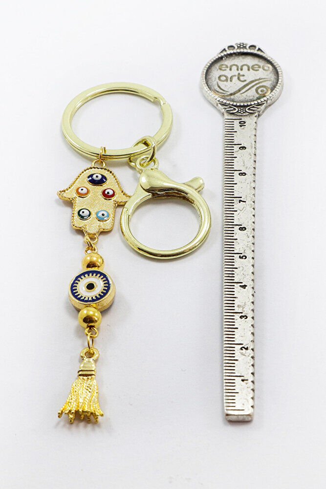 Gold Colored Hamsa Hand Cluster Tassel Keychain, Gift Bag Ornament