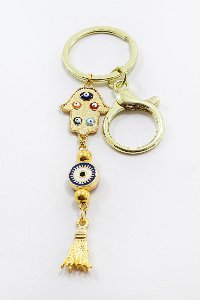 Gold Colored Hamsa Hand Cluster Tassel Keychain, Gift Bag Ornament