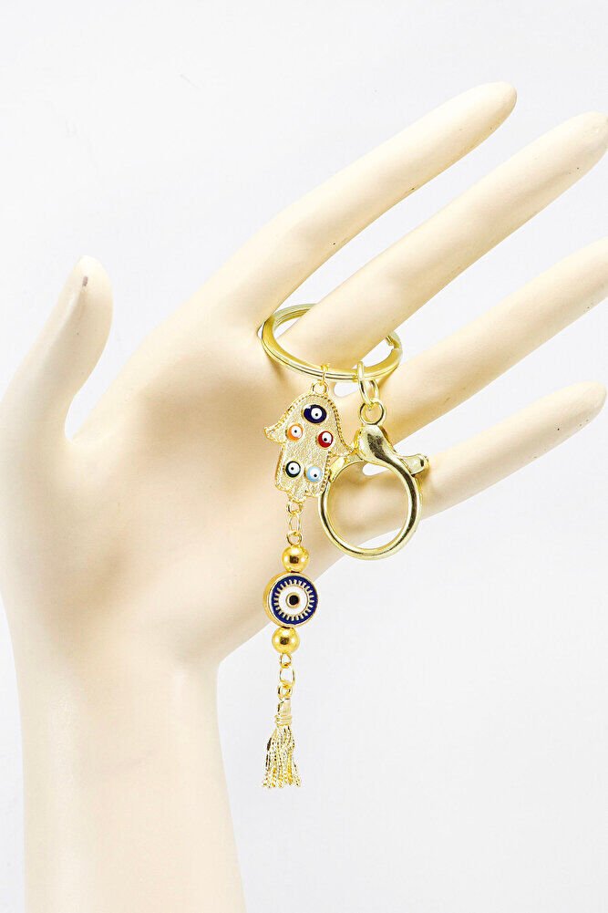 Gold Colored Hamsa Hand Cluster Tassel Keychain, Gift Bag Ornament