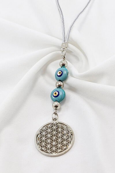 Handmade Enameled Glass Beaded Lotus Flower Car Rearview Mirror Ornament, Car Gift