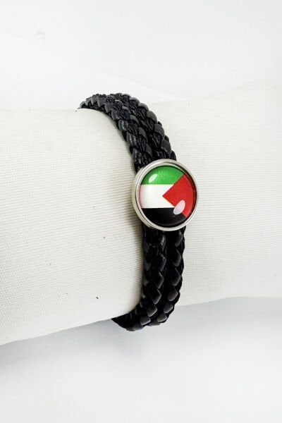 Suni Deri Kancalı Filistin Bayraklı Bileklik, Hediyelik Filistin Aksesuar