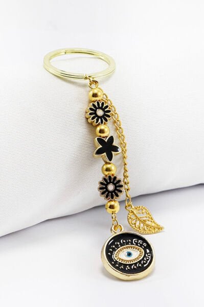 Black Lotus Flower Evil Eye Cluster Keychain, Gift Bag Ornament