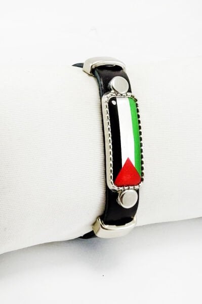 Suni Deri Ayarlanabilir Çıtçıtlı Filistin Bayraklı Bileklik, Hediyelik Filistin Aksesuar