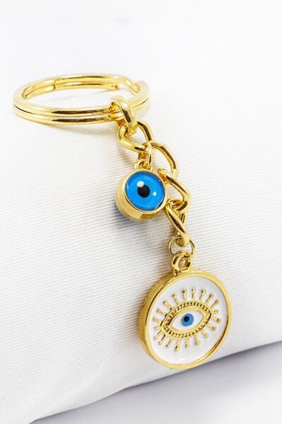 Gold Plated Framed Evil Eye Beaded Evil Eye Pendant Keychain, Gift Bag Ornament