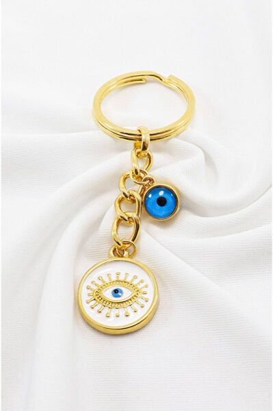 Gold Plated Framed Evil Eye Beaded Evil Eye Pendant Keychain, Gift Bag Ornament