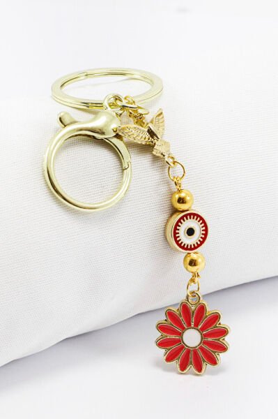 Gold Colored Bird and Colorful Flower Cluster Keychain, Gift Bag Ornament